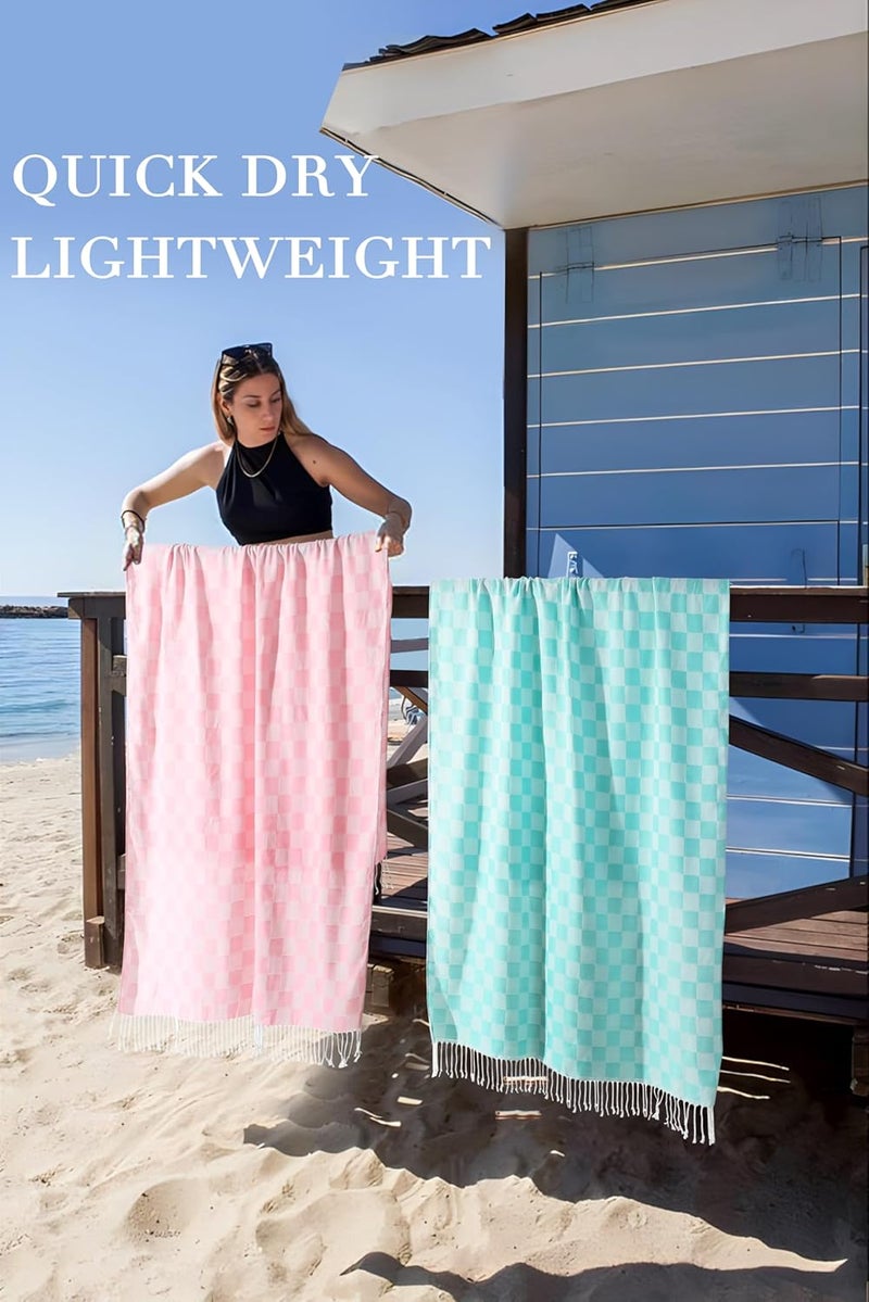 Antfuny 2 Packs Checkered Plaid Yoga Gym Turkish Towel for Spa Bath Beach Blanket Quick Dry Lightweight Absorbent Gym Gear Essentials Running Accessories Excise Must Haves Workout Stuff Walking Gadgets - Image 2
